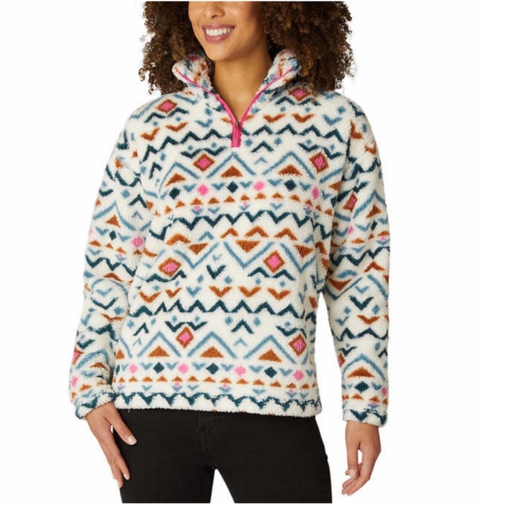 Eddie Bauer Quarter Zip Plush Sherpa Fleece Aztec Pullover